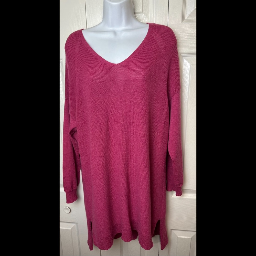 EILEEN FISHER 100% Wool Tunic Top Sweater Pink Magenta Purple Fuchsia Knit Hi/Lo